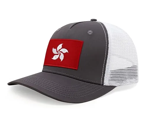 International Tie Premium Hong Kong Flag Hat for Men and Women - Snapback Trucker Baseball Cap (Grey White)