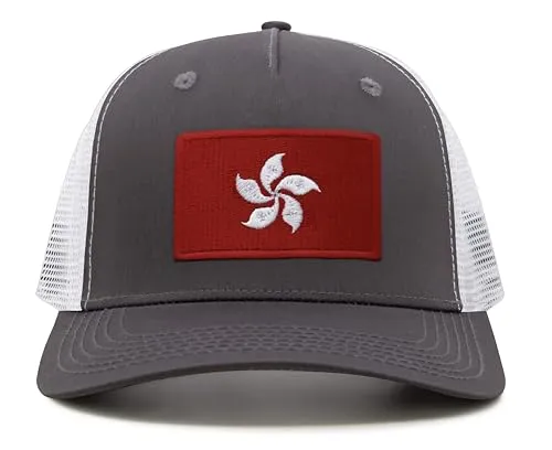 International Tie Premium Hong Kong Flag Hat for Men and Women - Snapback Trucker Baseball Cap (Grey White)