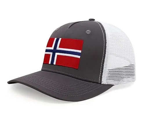 International Tie Premium Norway Flag Hat for Men and Women - Snapback Trucker Baseball Cap (Grey White)