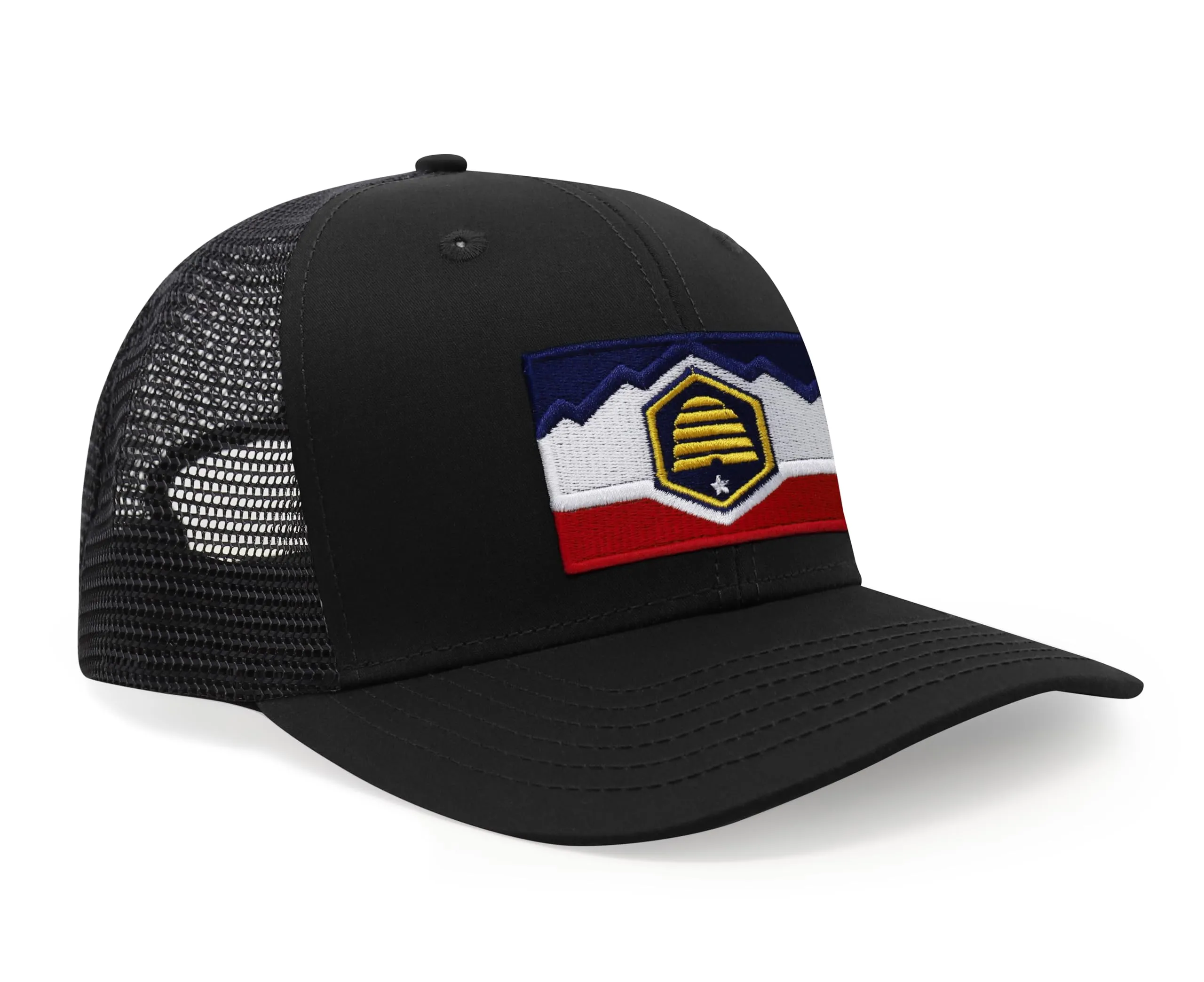 International Tie Premium Utah Flag Hat for Men and Women - Snapback Trucker Baseball Cap (All Black)