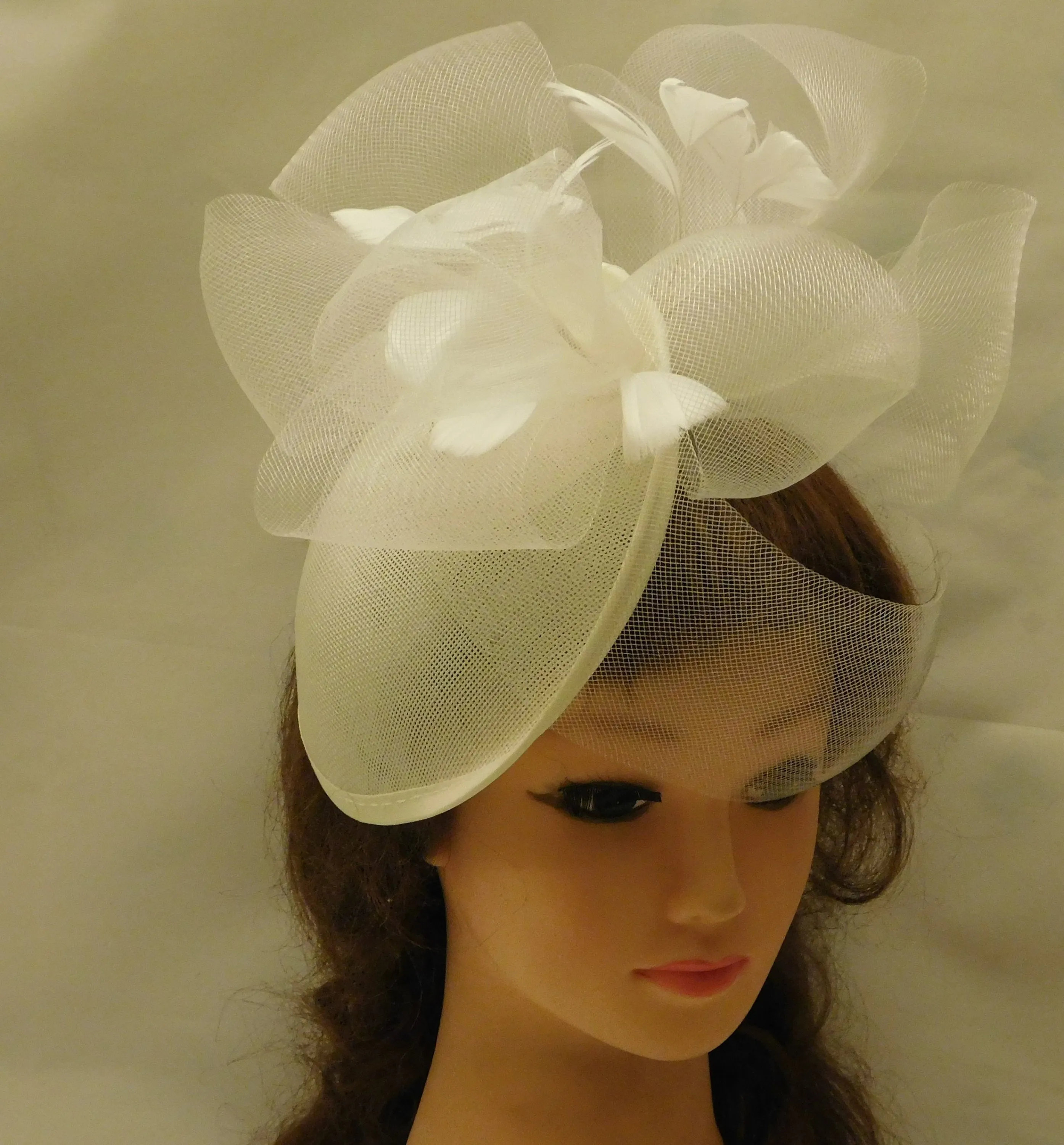 Ivory Hat fascinator #Ivory Wedding,Ascot hat fascinator,Cocktail,Christening Church Kentucky derby hat Feather fascinator Bridal fascinator