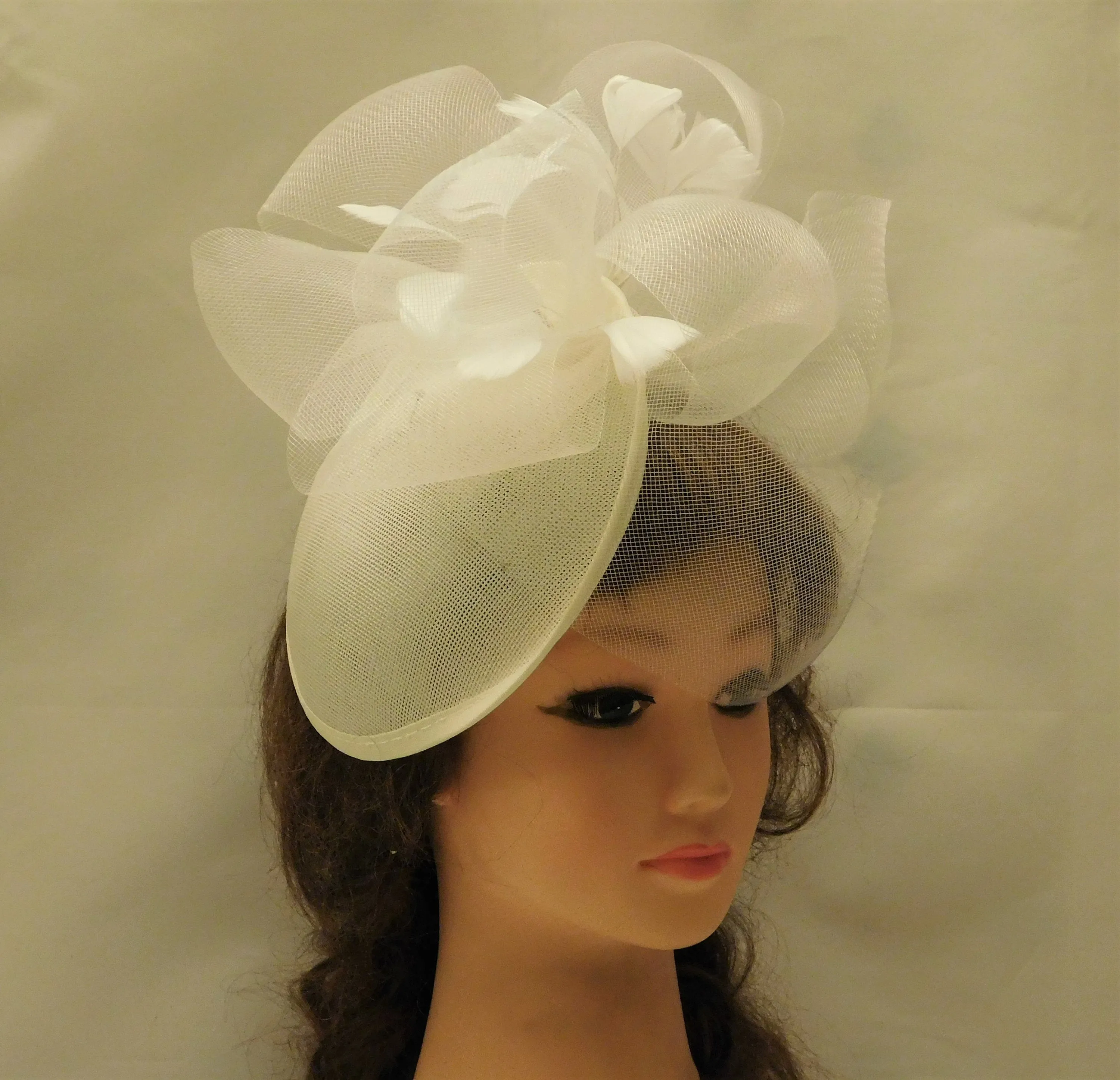 Ivory Hat fascinator #Ivory Wedding,Ascot hat fascinator,Cocktail,Christening Church Kentucky derby hat Feather fascinator Bridal fascinator