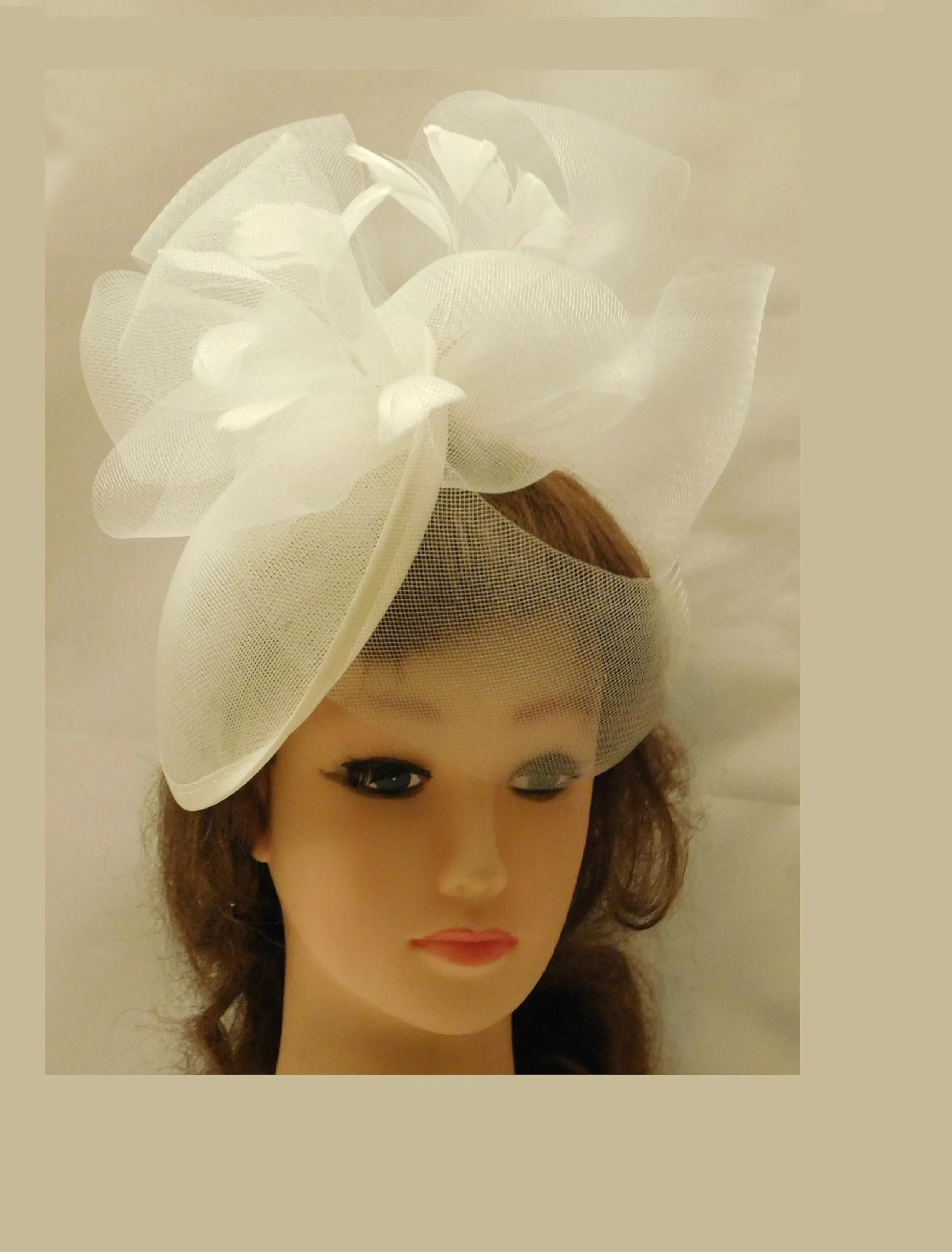 Ivory Hat fascinator #Ivory Wedding,Ascot hat fascinator,Cocktail,Christening Church Kentucky derby hat Feather fascinator Bridal fascinator