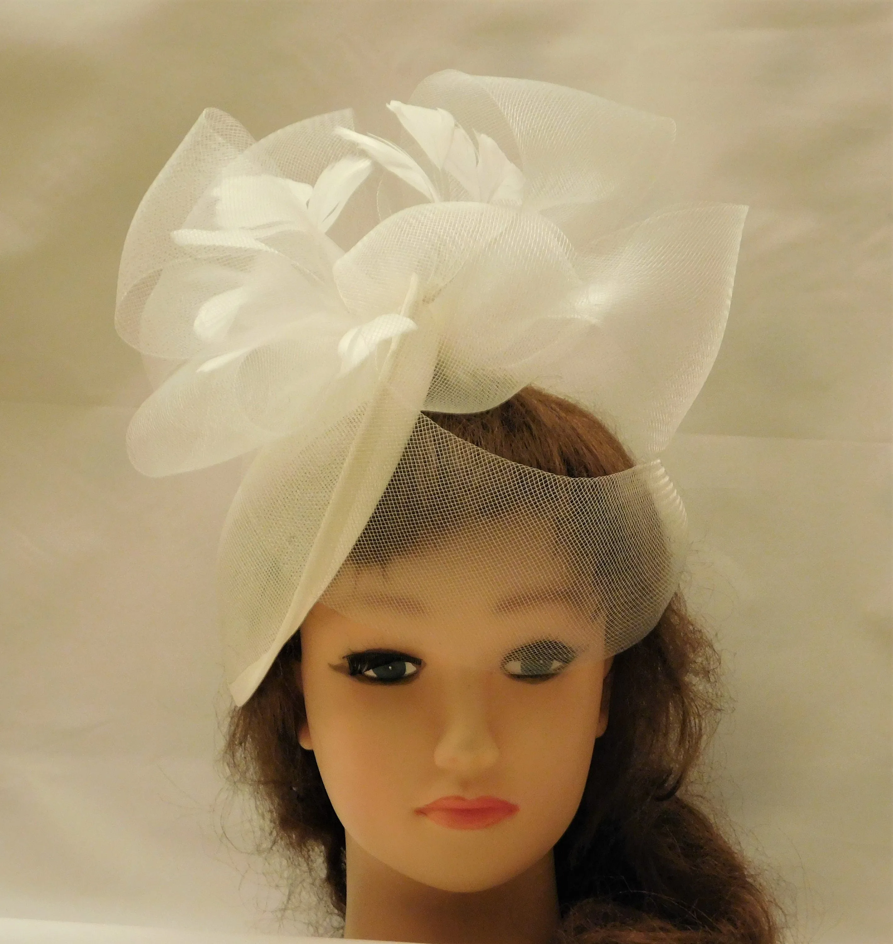 Ivory Hat fascinator #Ivory Wedding,Ascot hat fascinator,Cocktail,Christening Church Kentucky derby hat Feather fascinator Bridal fascinator
