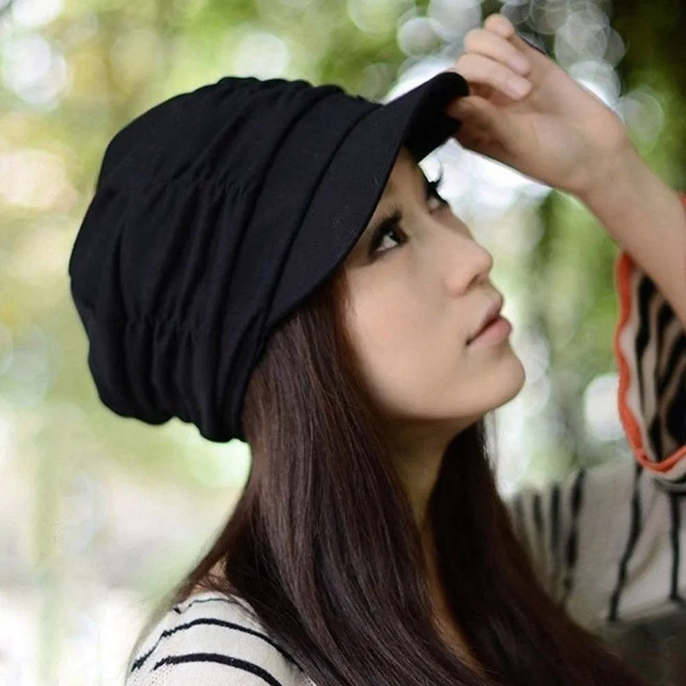 Korean Caps Black Solid Hat Women Autumn and Winter Gorras Mujer Knit Hat Pleated Newsboy Cap Female Warm Outdoors Visor Skull
