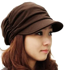 Korean Caps Black Solid Hat Women Autumn and Winter Gorras Mujer Knit Hat Pleated Newsboy Cap Female Warm Outdoors Visor Skull