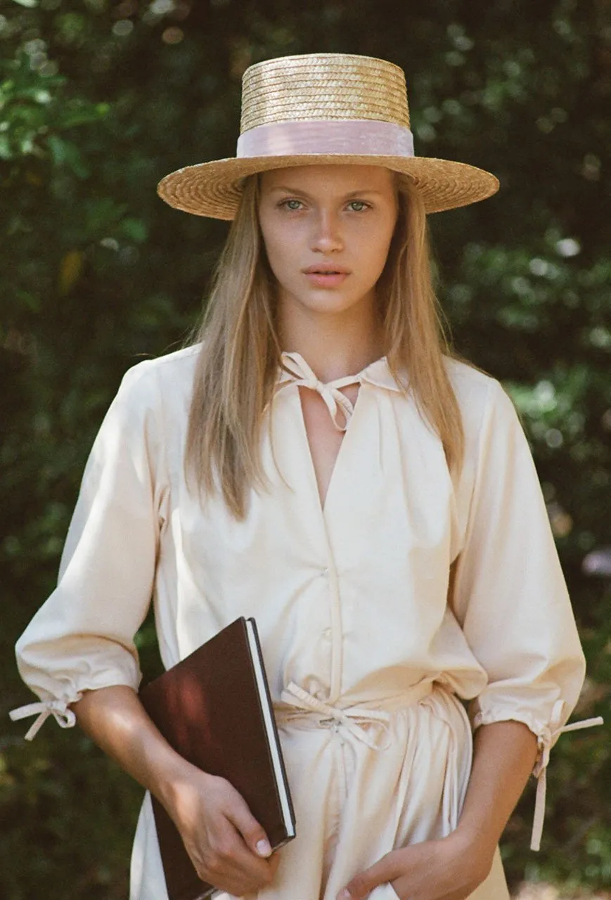 lack of color - pink velour straw hat