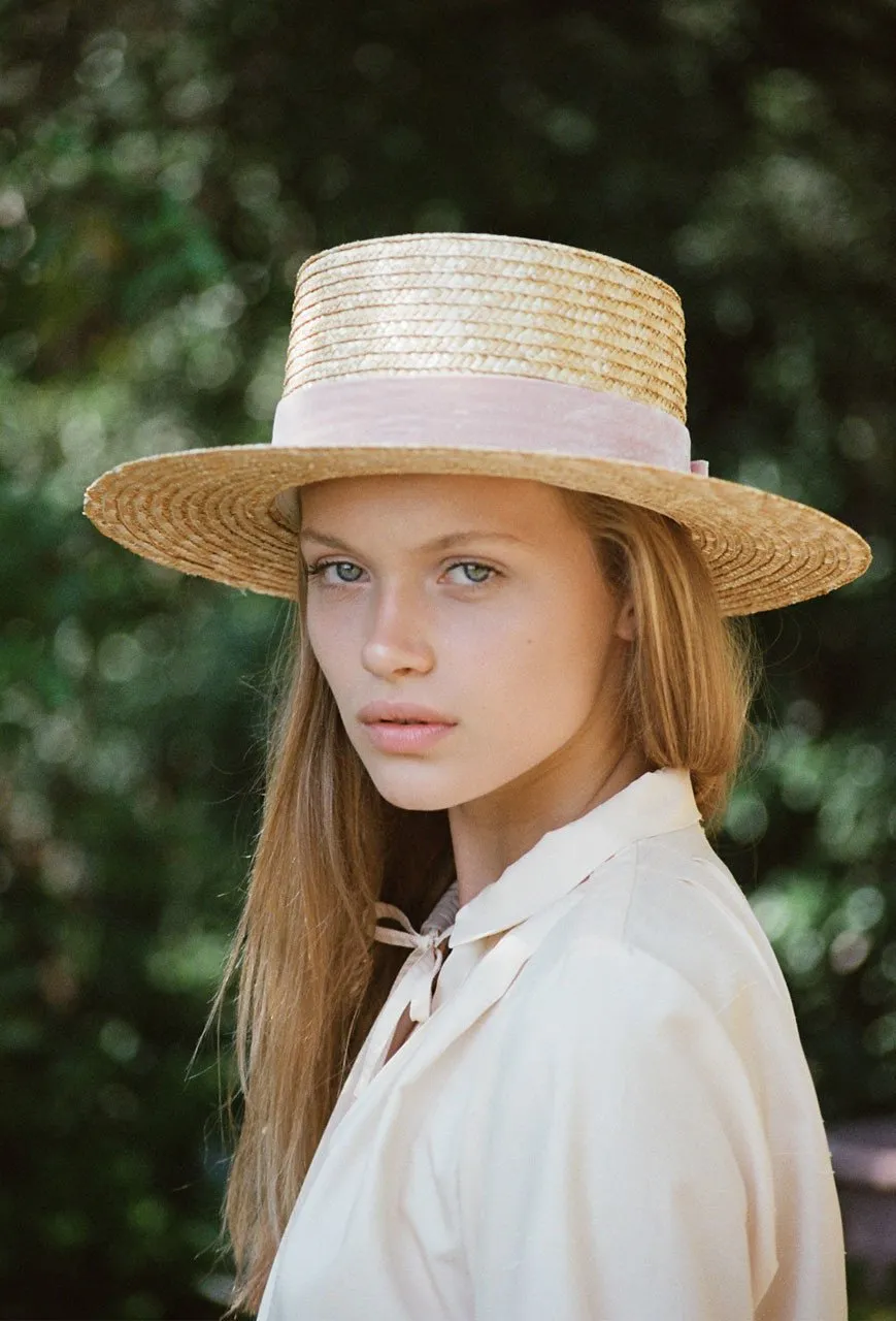 lack of color - pink velour straw hat