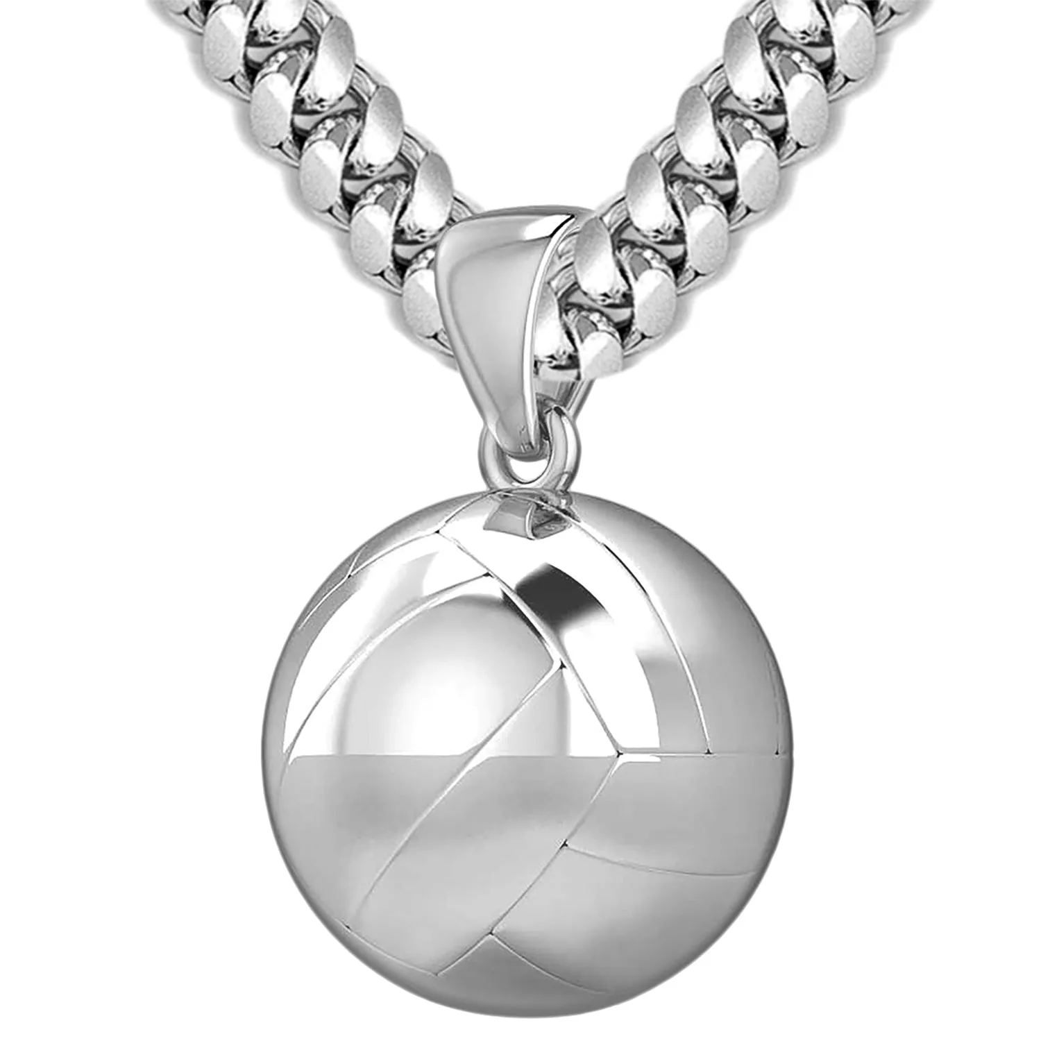 Large 925 Sterling Silver 3D Volley Ball Pendant Necklace, 18.5mm