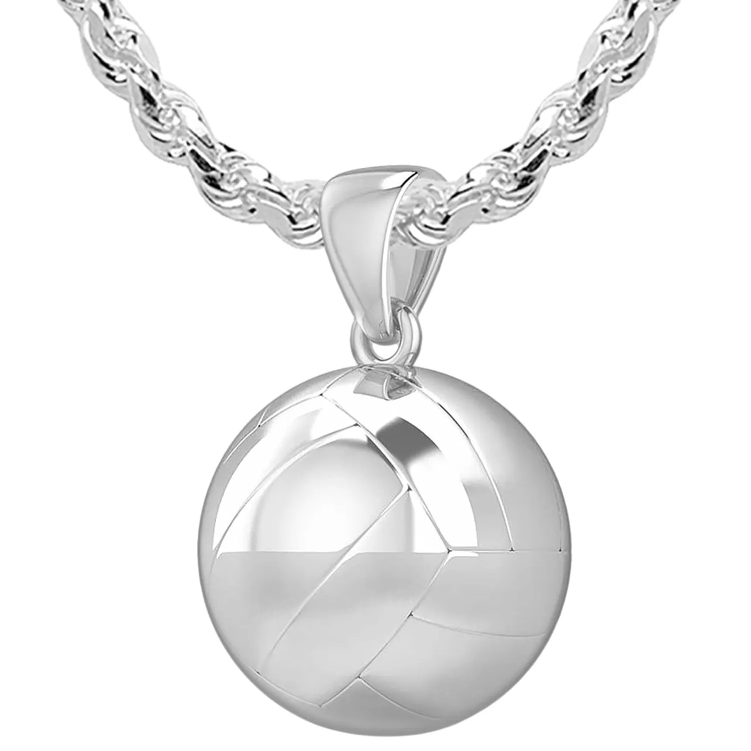 Large 925 Sterling Silver 3D Volley Ball Pendant Necklace, 18.5mm