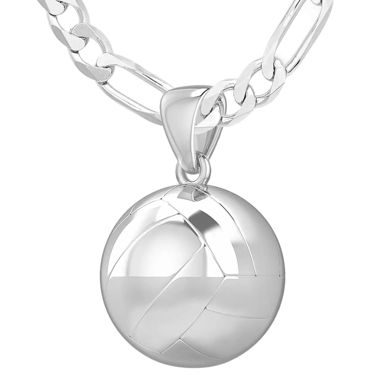 Large 925 Sterling Silver 3D Volley Ball Pendant Necklace, 18.5mm