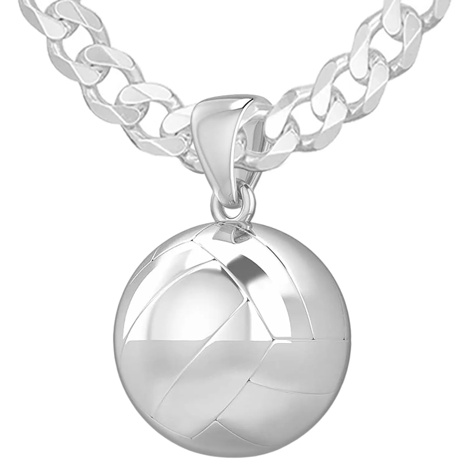 Large 925 Sterling Silver 3D Volley Ball Pendant Necklace, 18.5mm