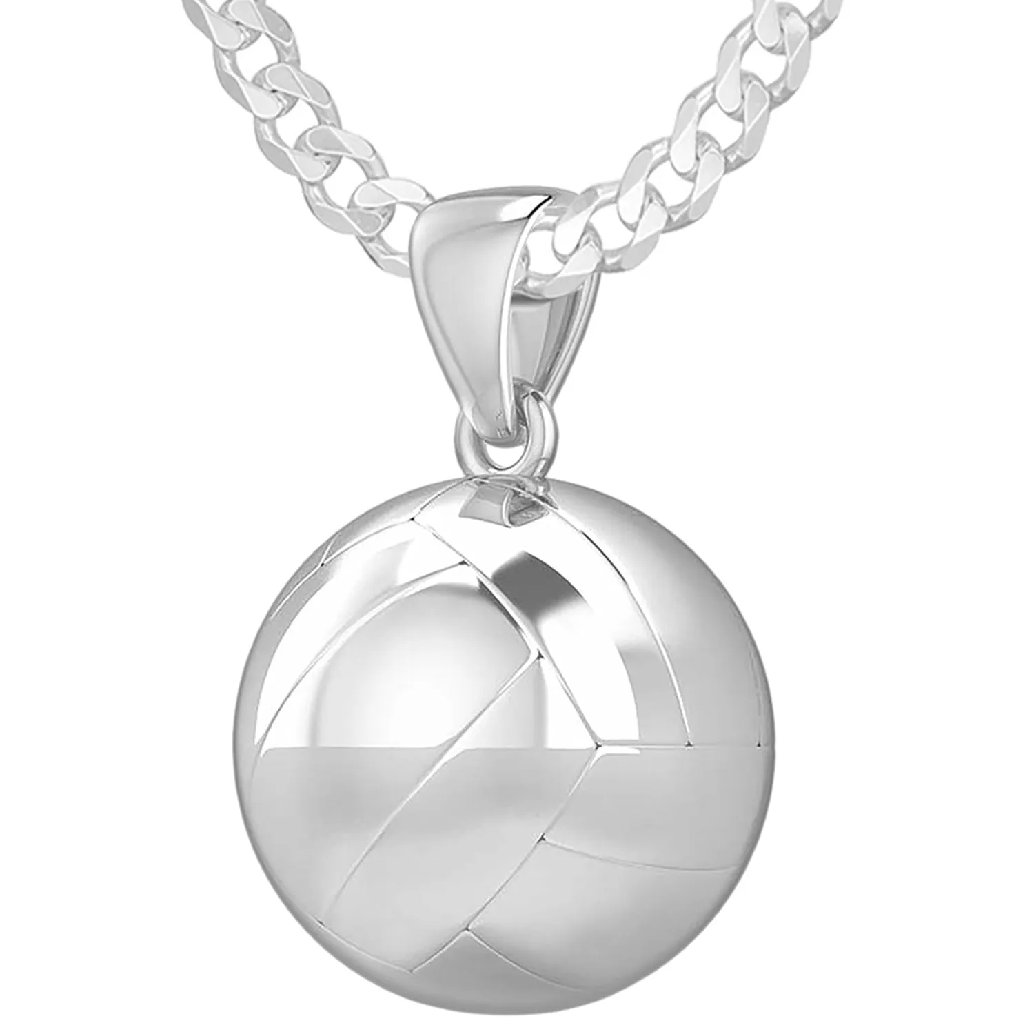 Large 925 Sterling Silver 3D Volley Ball Pendant Necklace, 18.5mm