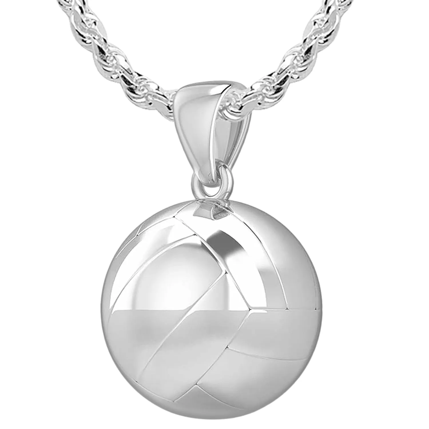 Large 925 Sterling Silver 3D Volley Ball Pendant Necklace, 18.5mm