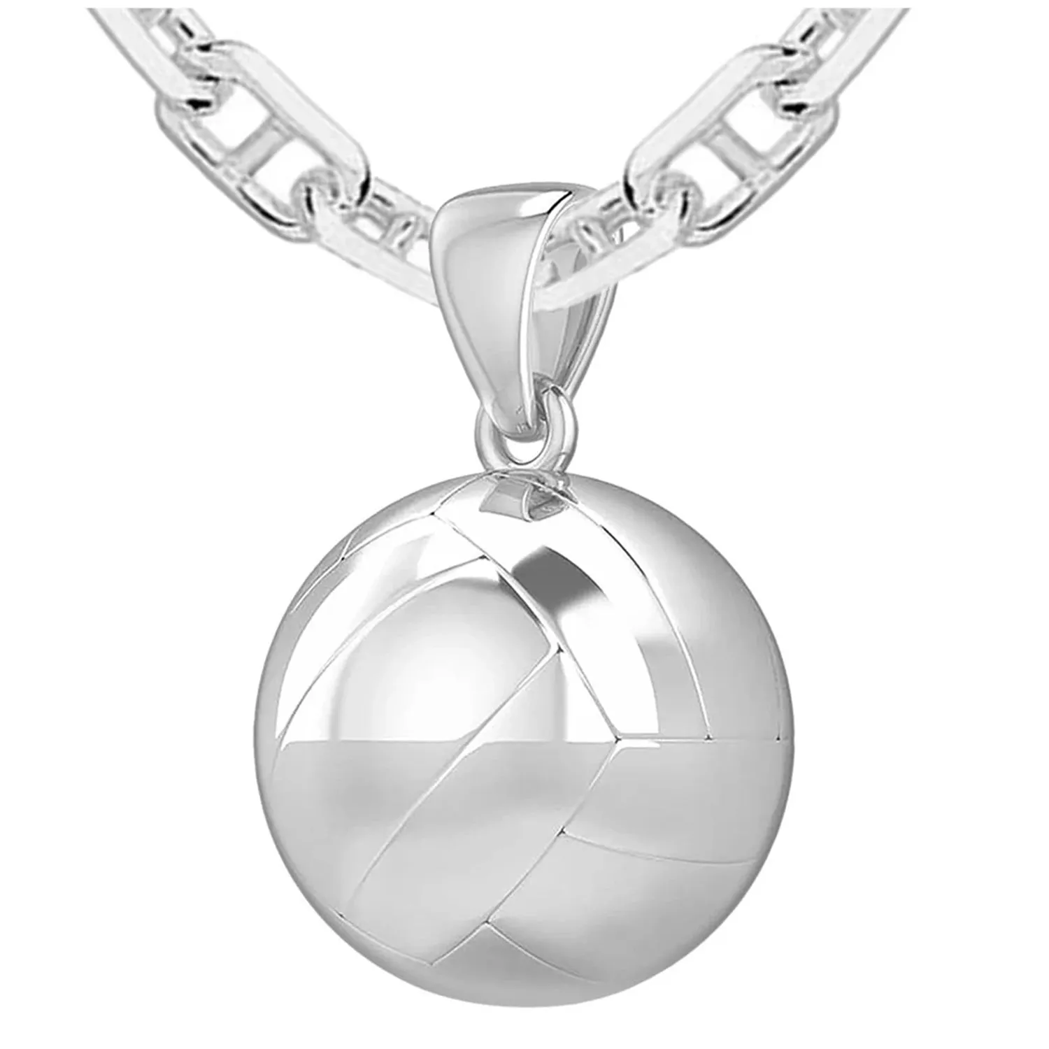 Large 925 Sterling Silver 3D Volley Ball Pendant Necklace, 18.5mm