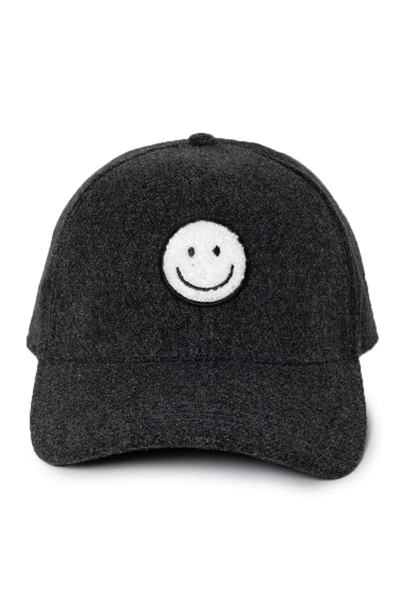 LCAP3033 - Chenille Smile Face Wool Touch Baseball Cap