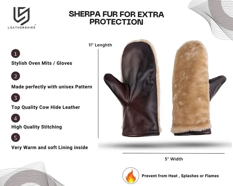 Leather Mitts with Leather Cap and Wine Bag Gift Set