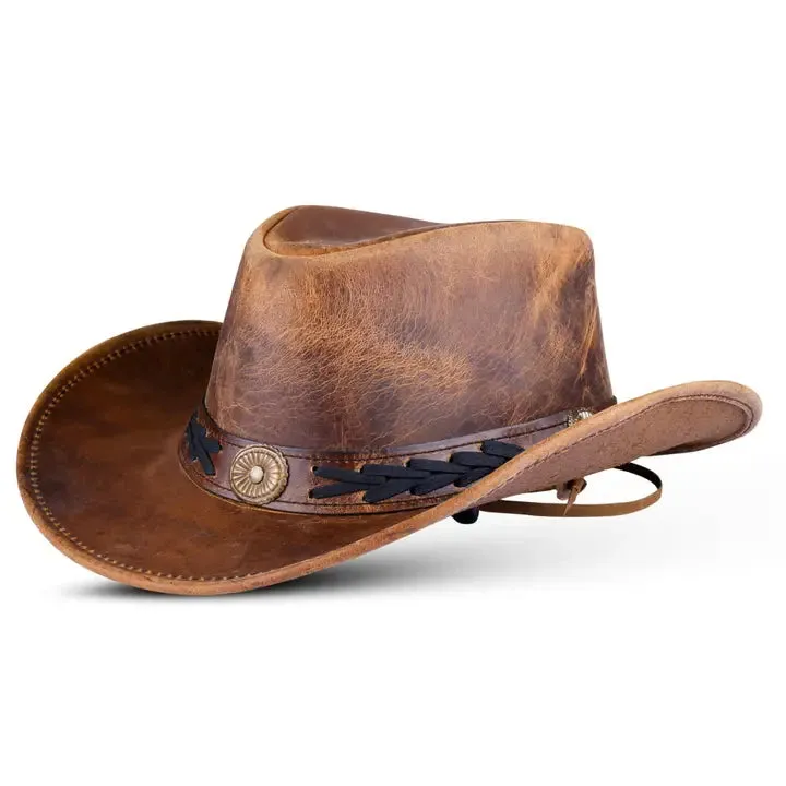 Leather Outback Hat w/Concho Band