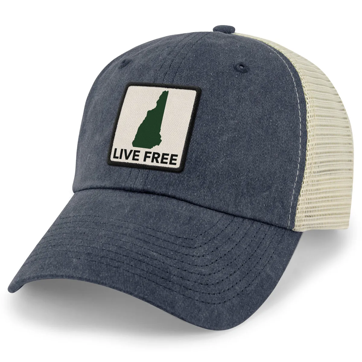 Live Free New Hampshire Printed Patch Relaxed Trucker