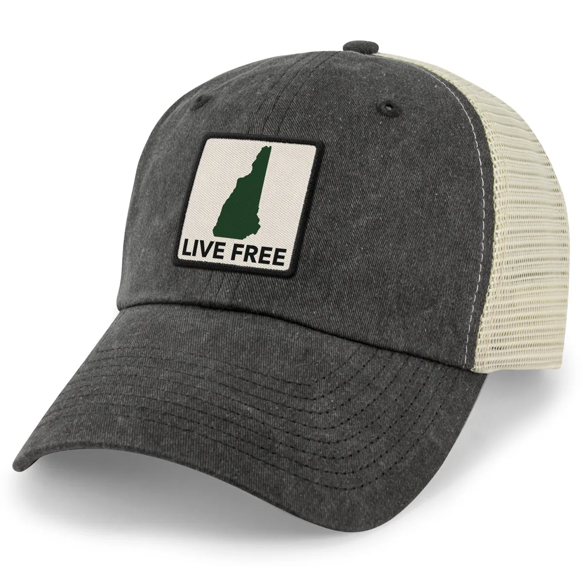 Live Free New Hampshire Printed Patch Relaxed Trucker
