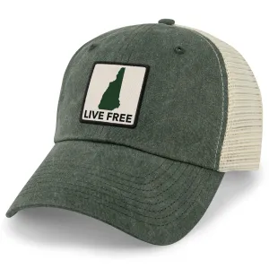 Live Free New Hampshire Printed Patch Relaxed Trucker