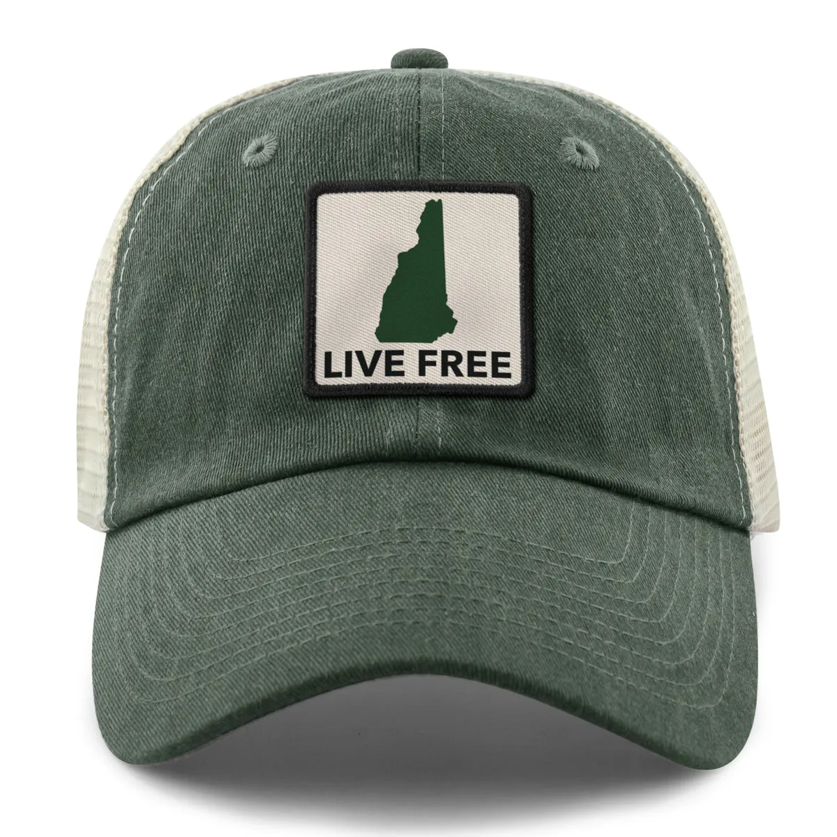 Live Free New Hampshire Printed Patch Relaxed Trucker