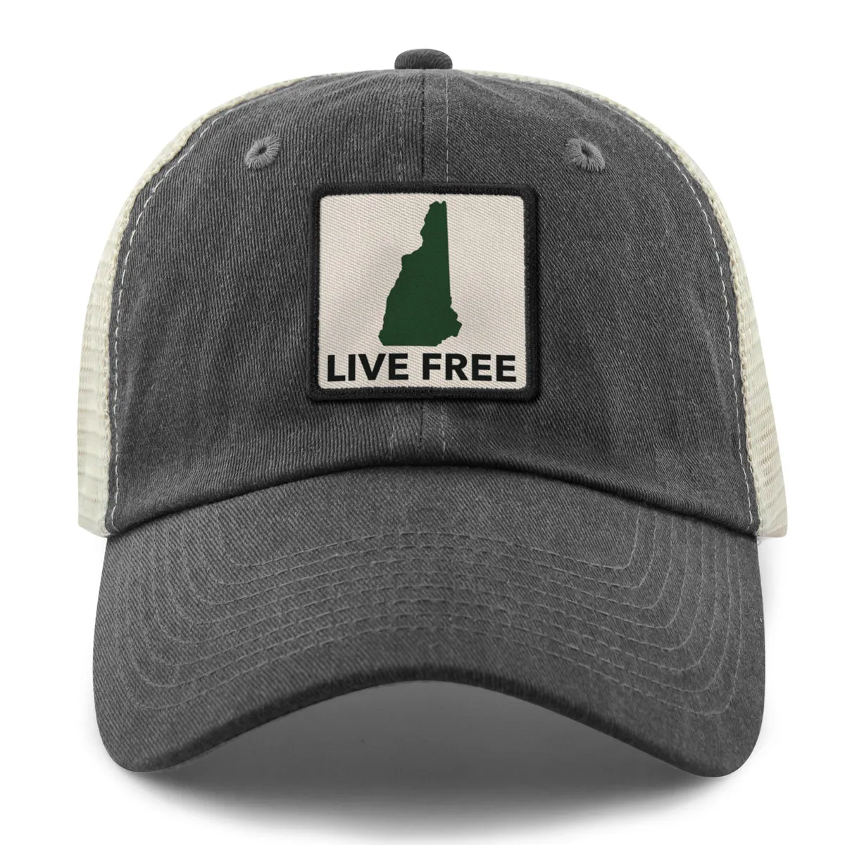 Live Free New Hampshire Printed Patch Relaxed Trucker