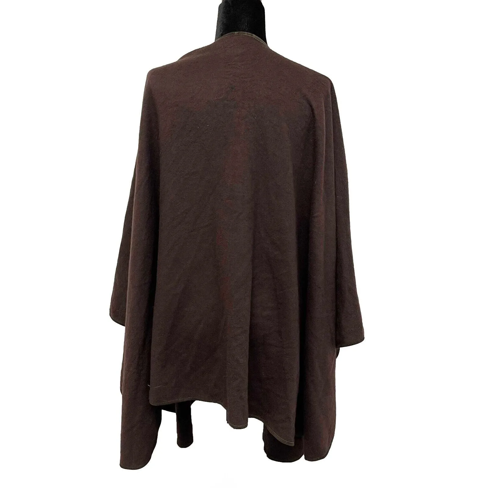 Loro Piana Shawl Espresso Brown Pure Cashmere Suede Trimmed Cape Cape One Size