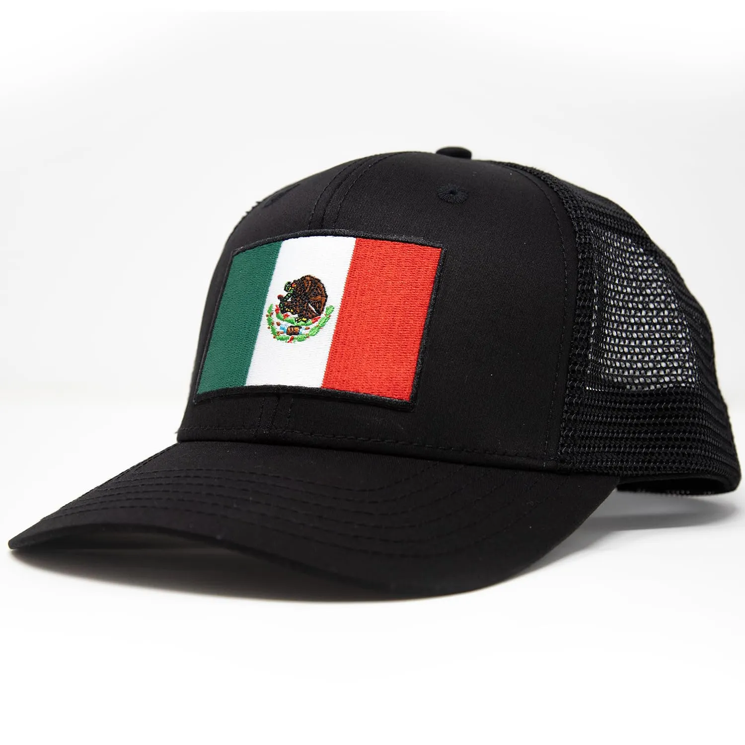 Mexico Flag Trucker Baseball Snapback Hat (All Black) - International Tie