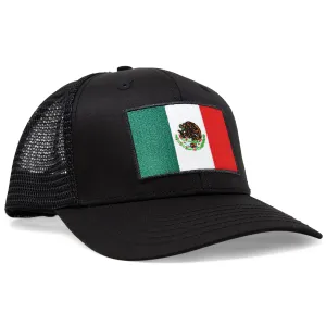 Mexico Flag Trucker Baseball Snapback Hat (All Black) - International Tie