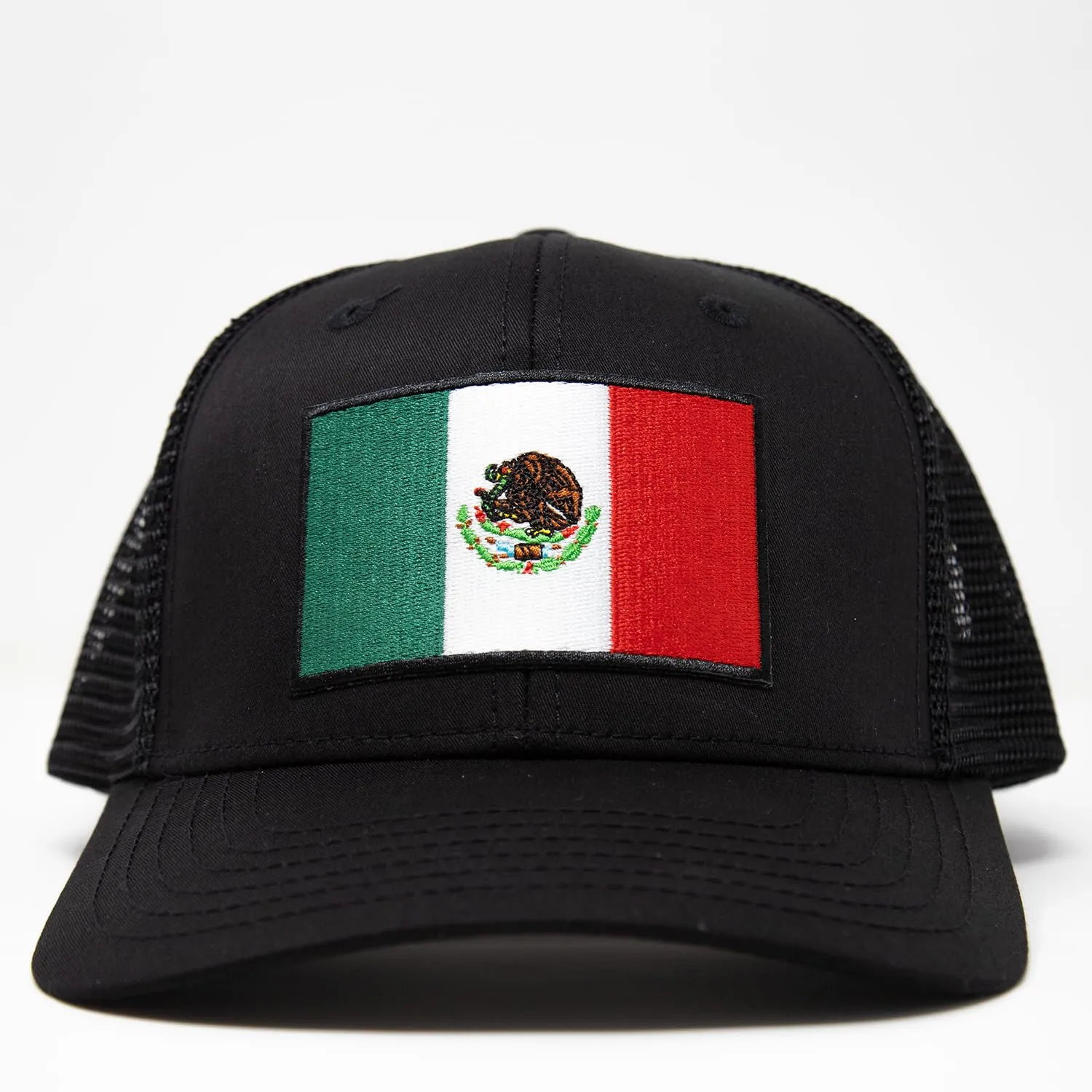 Mexico Flag Trucker Baseball Snapback Hat (All Black) - International Tie