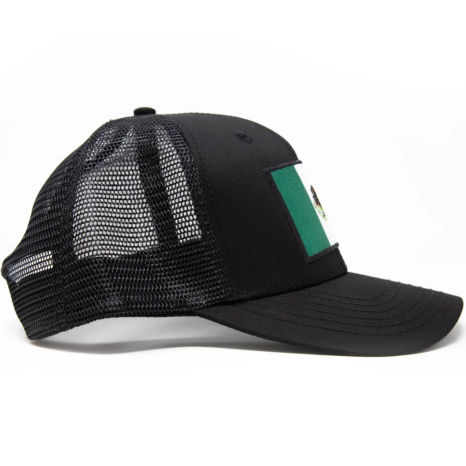 Mexico Flag Trucker Baseball Snapback Hat (All Black) - International Tie
