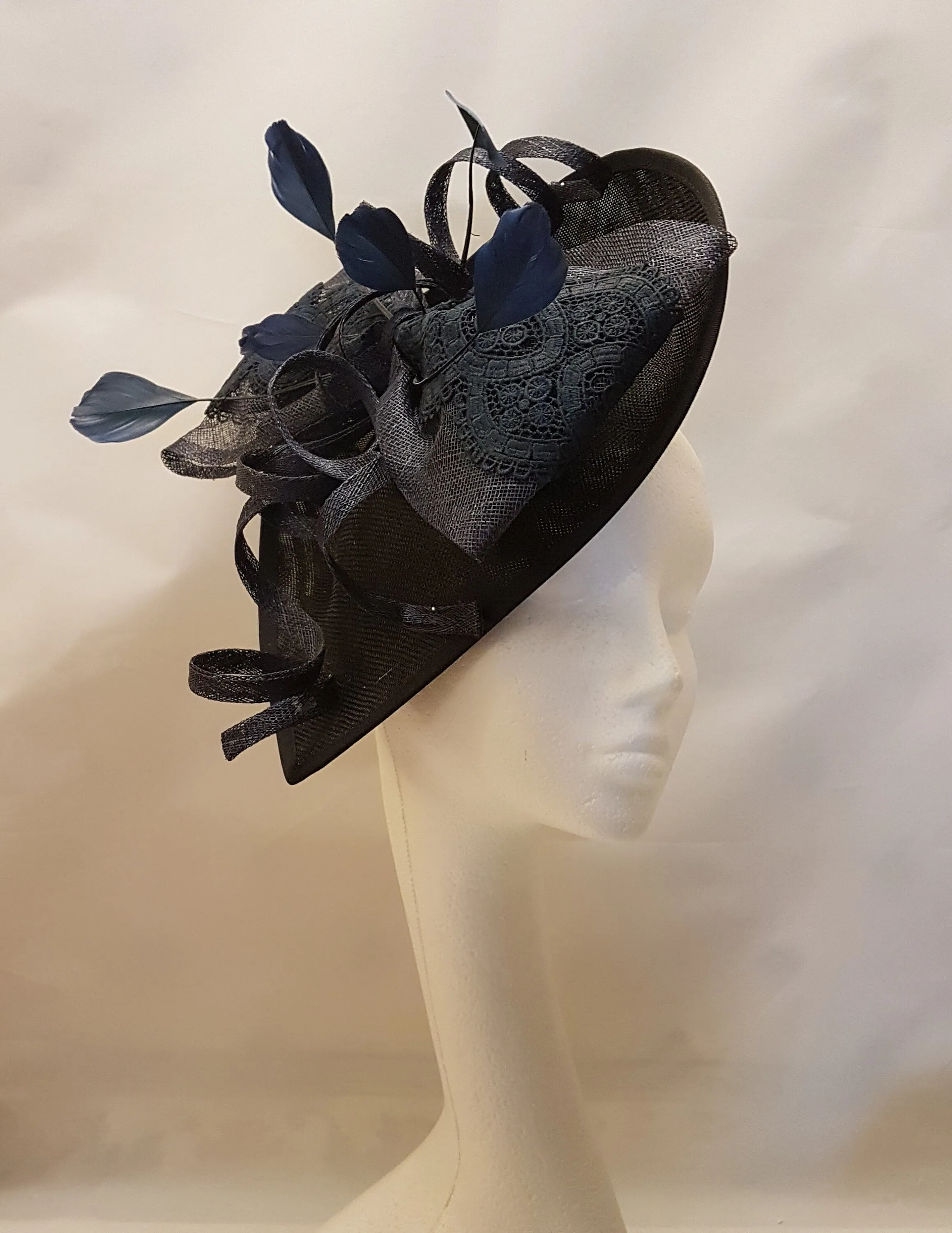 NAVY BLUE fascinator large saucer hat feather hatinator Church Derby Royal Ascot Wedding Party hat Mother of Bride/Groom Hat Fascinator