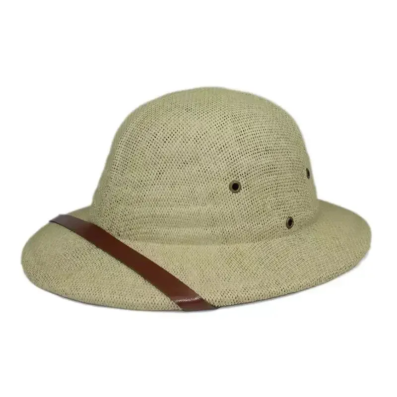 Novelty Men Straw Helmet Pith Sun Hats Men Vietnam War Army Hat Dad Boater Bucket Hats Safari Jungle Miners Cap