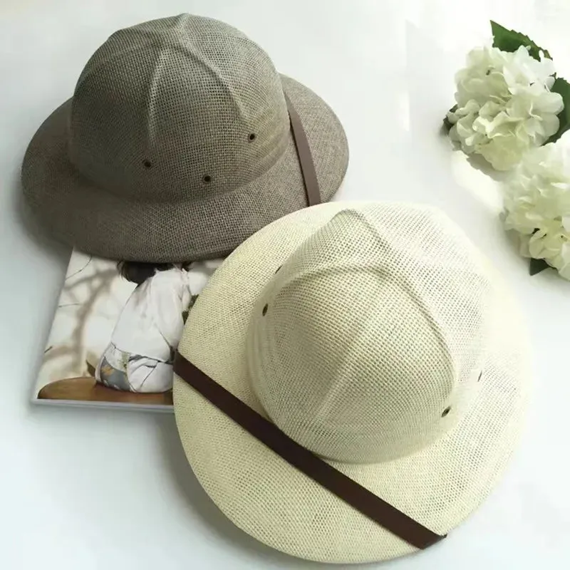 Novelty Men Straw Helmet Pith Sun Hats Men Vietnam War Army Hat Dad Boater Bucket Hats Safari Jungle Miners Cap