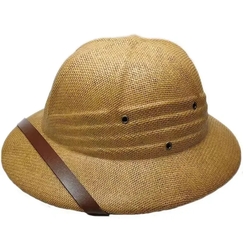 Novelty Men Straw Helmet Pith Sun Hats Men Vietnam War Army Hat Dad Boater Bucket Hats Safari Jungle Miners Cap