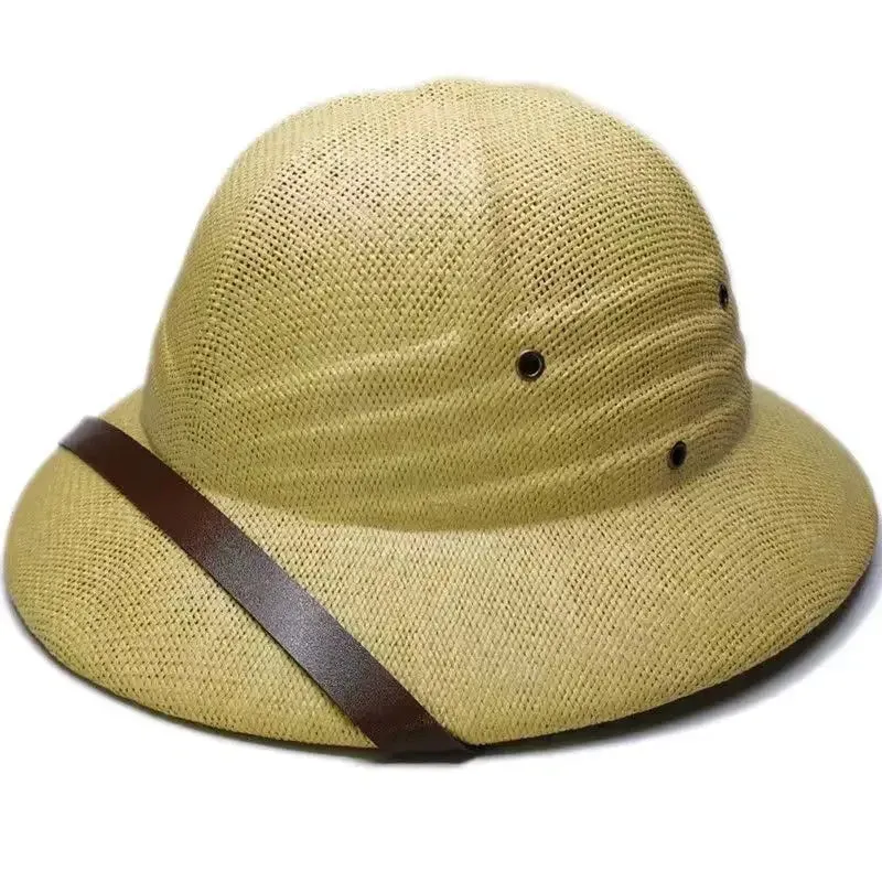 Novelty Men Straw Helmet Pith Sun Hats Men Vietnam War Army Hat Dad Boater Bucket Hats Safari Jungle Miners Cap
