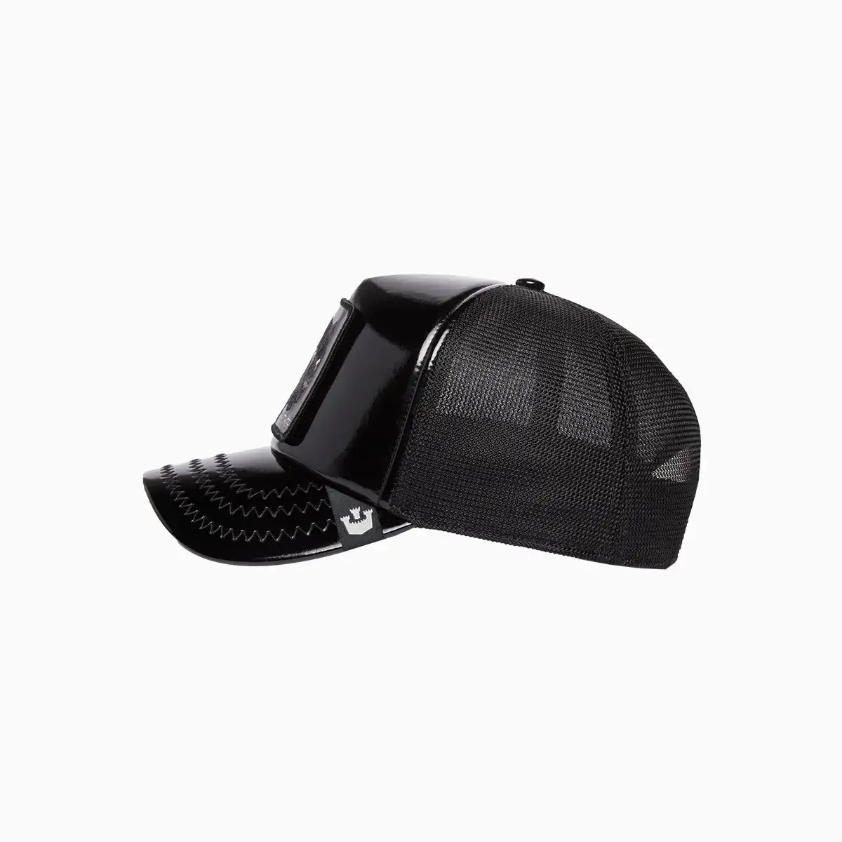 Obsidian Panther Puff Patent Trucker Hat