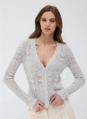 Open Pointelle Sequin V Neck Cardigan