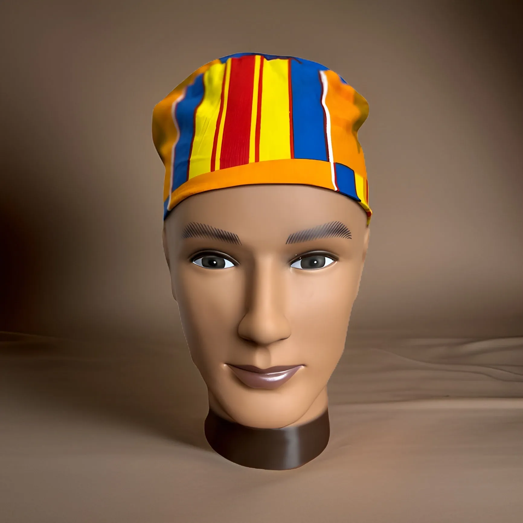 Orange/Yellow/Red/Blue Kente Print African Kufi Hat with Matching Mask