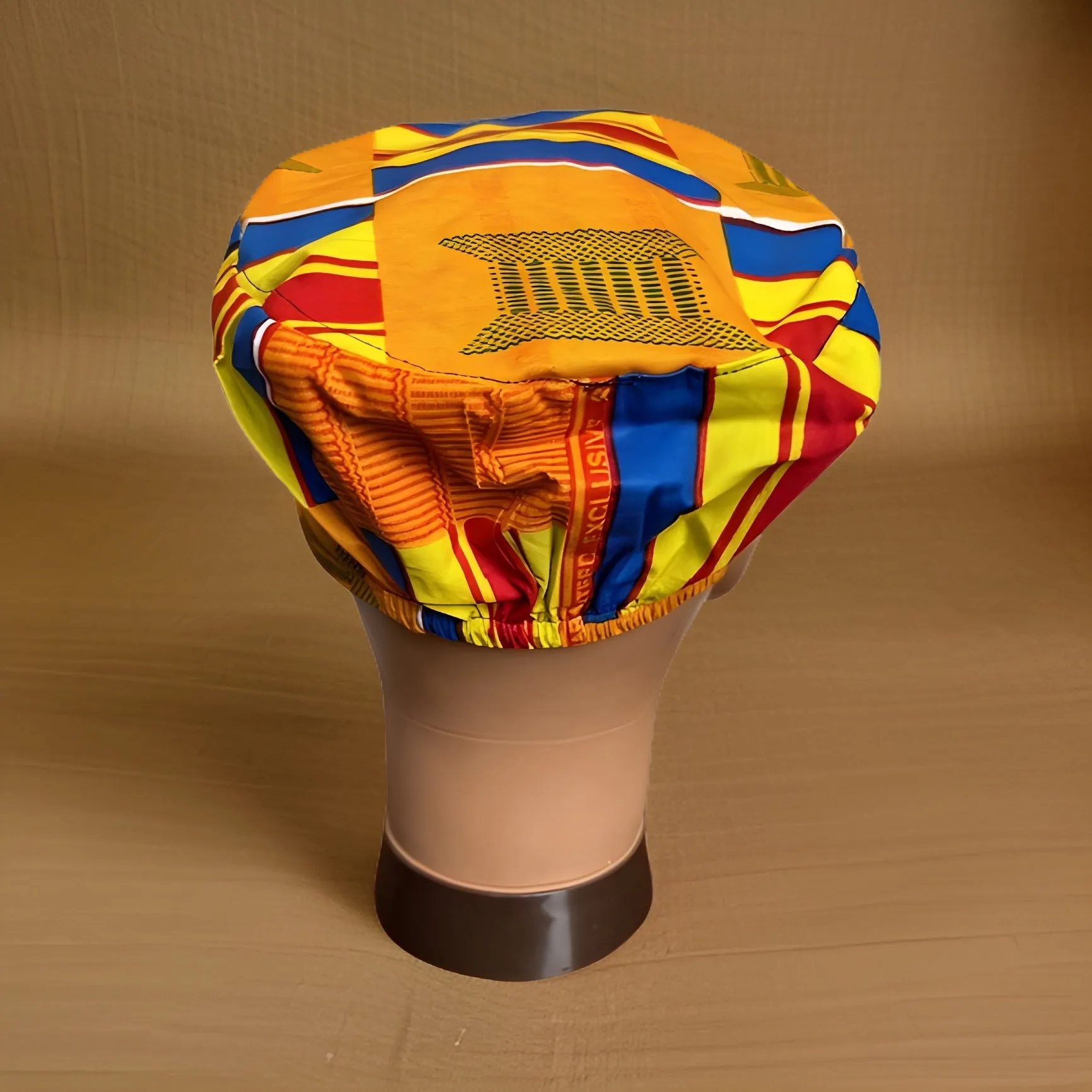 Orange/Yellow/Red/Blue Kente Print African Kufi Hat with Matching Mask