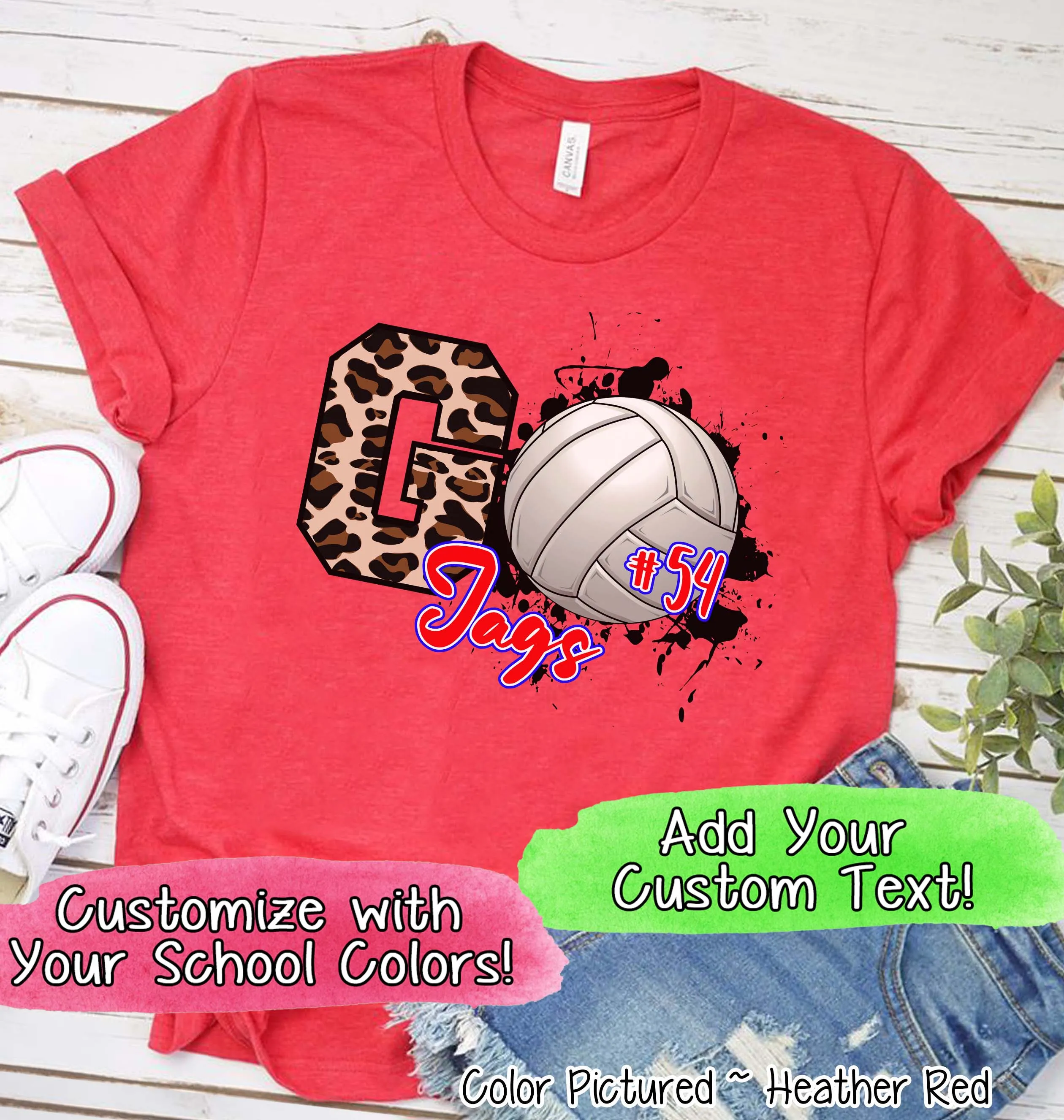 Personalized Leopard Go Volleyball Fan Tee