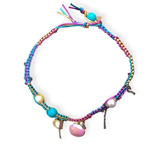 PINK UNDER THE SEA SHELL LUCKY CHARM SILK ROCKSTAR CHOKER