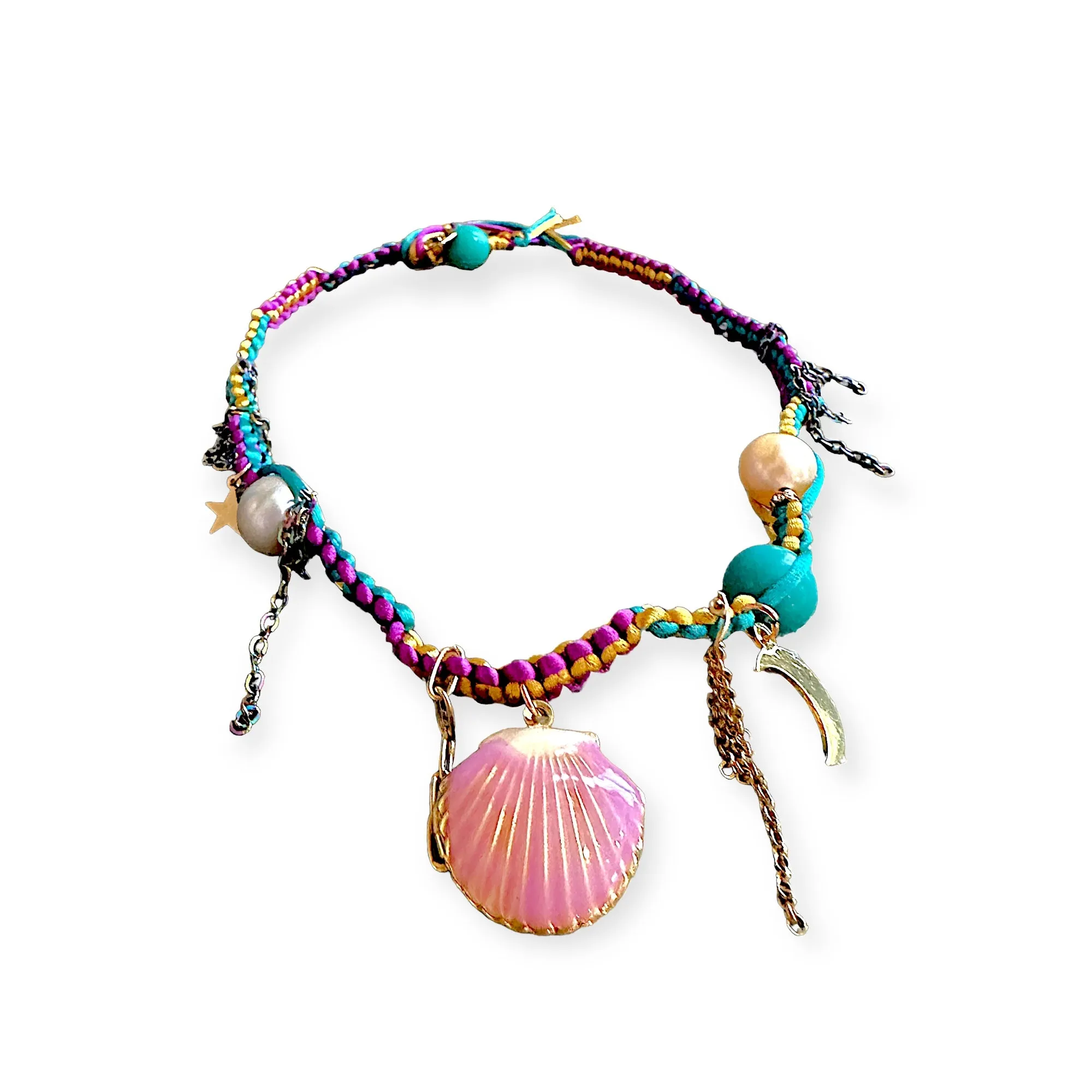 PINK UNDER THE SEA SHELL LUCKY CHARM SILK ROCKSTAR CHOKER