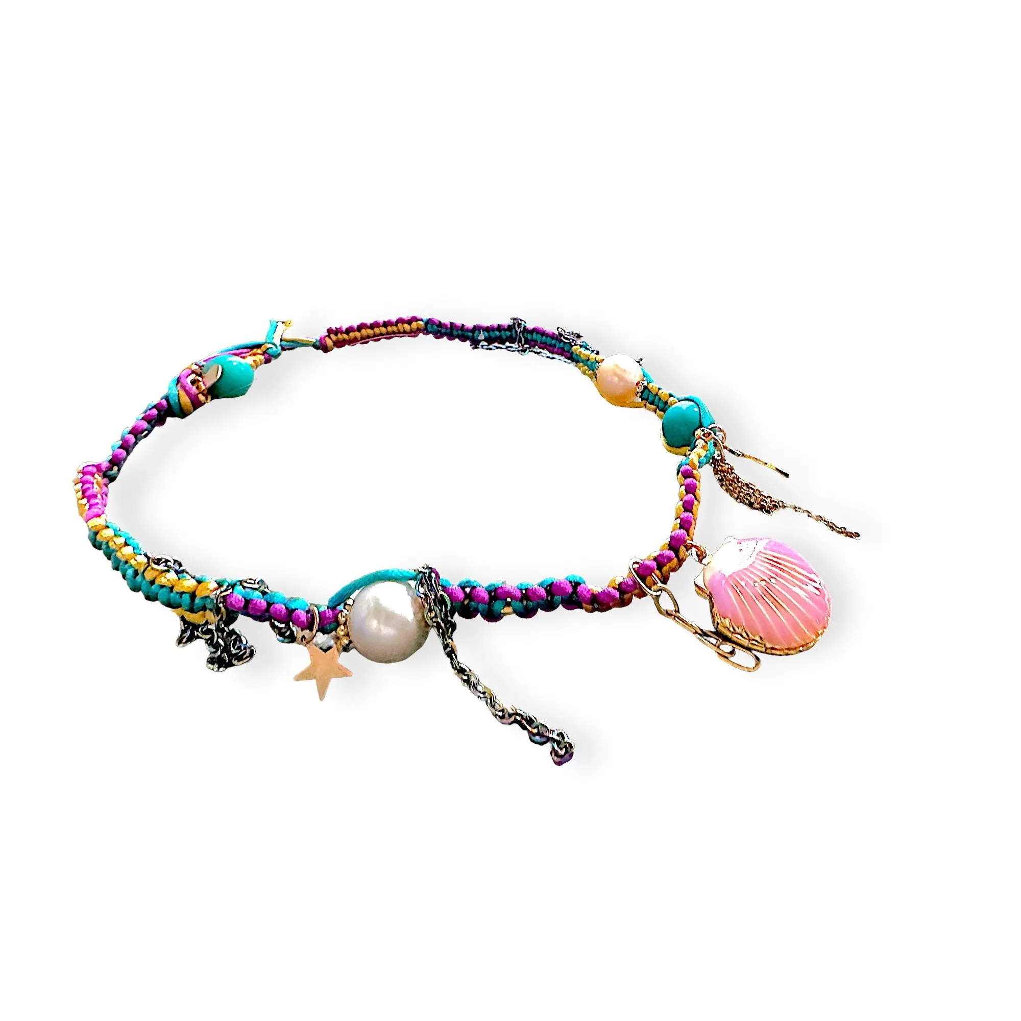 PINK UNDER THE SEA SHELL LUCKY CHARM SILK ROCKSTAR CHOKER
