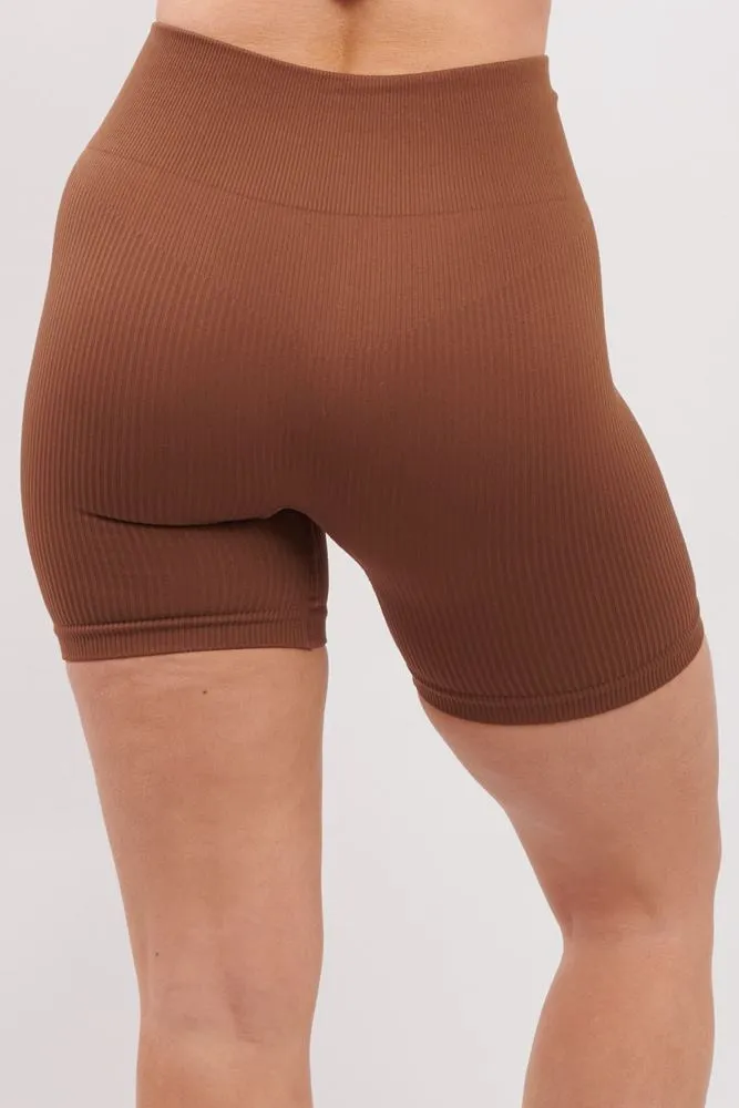 Plain Seamless Ribbed Cycling Shorts