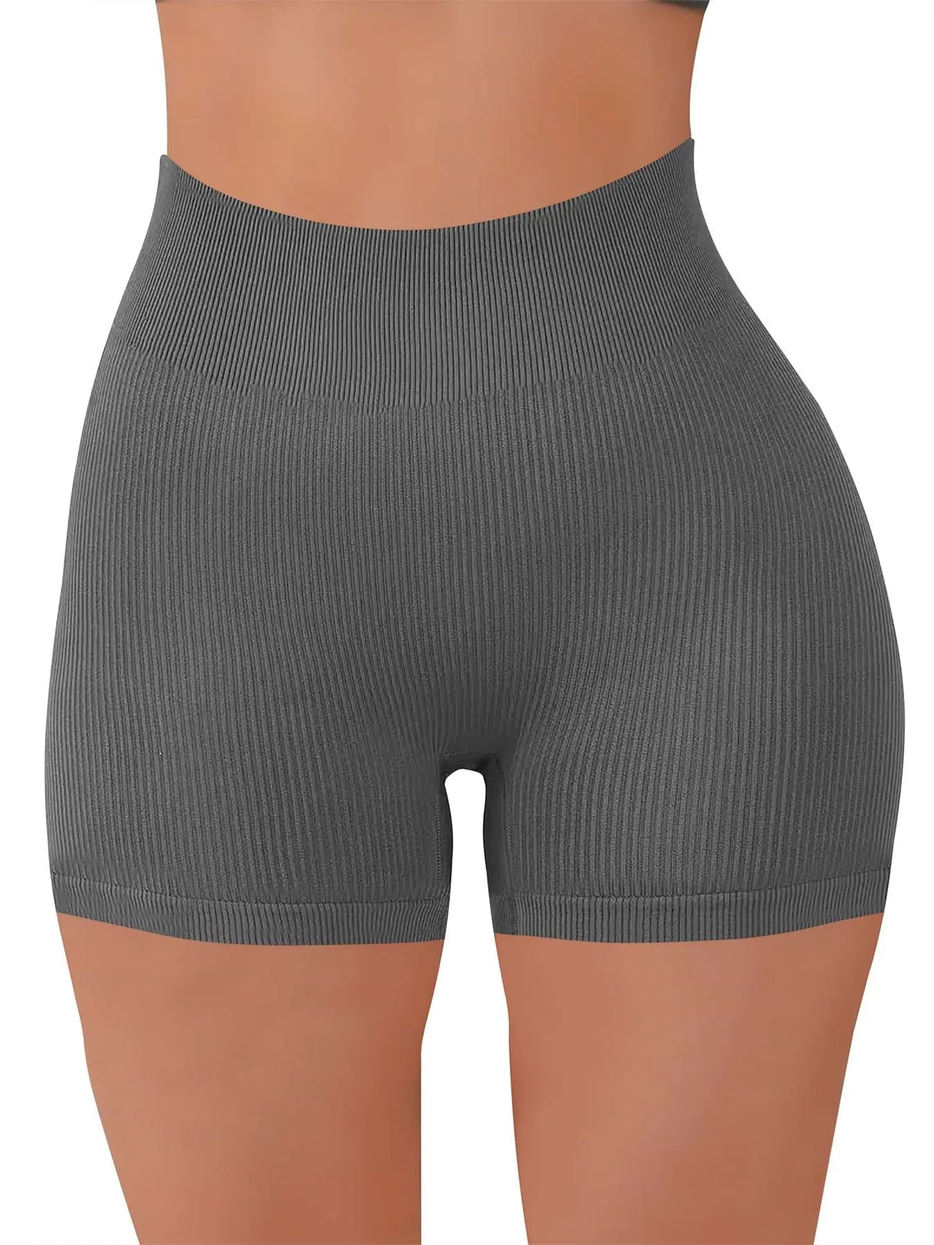 Plain Seamless Ribbed Cycling Shorts