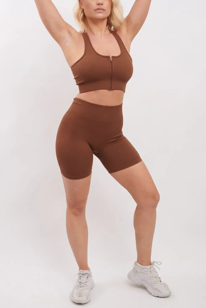 Plain Seamless Ribbed Cycling Shorts