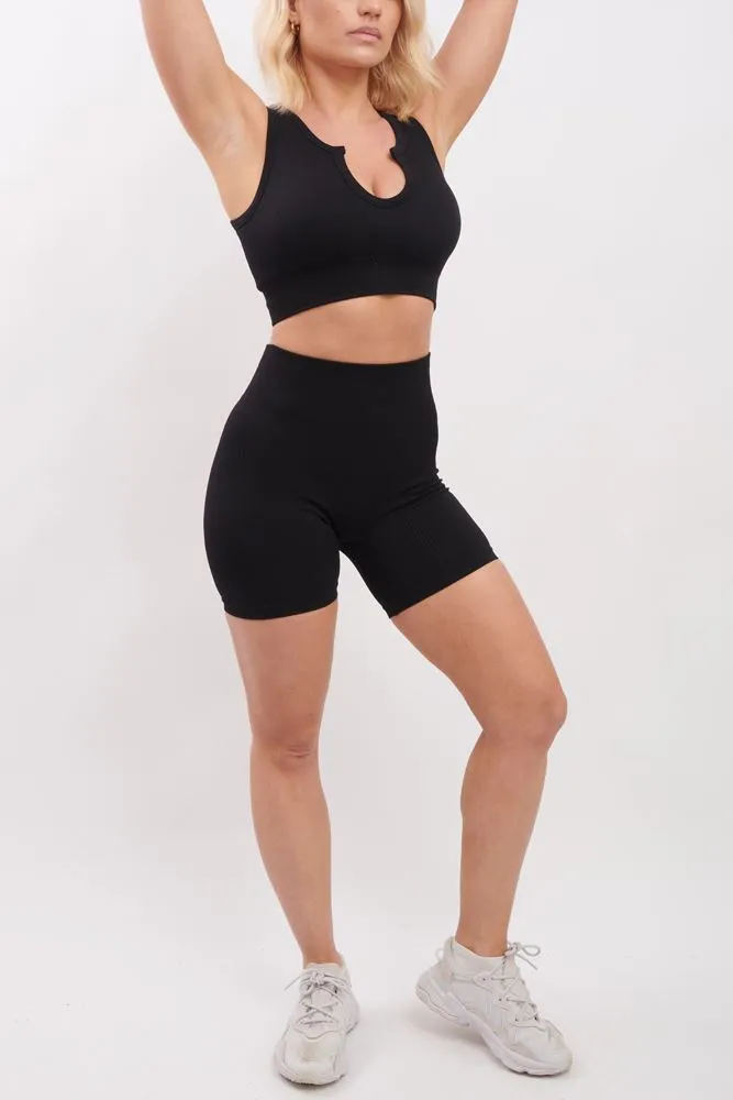Plain Seamless Ribbed Cycling Shorts
