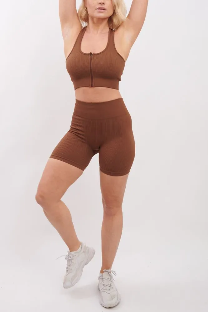 Plain Seamless Ribbed Cycling Shorts